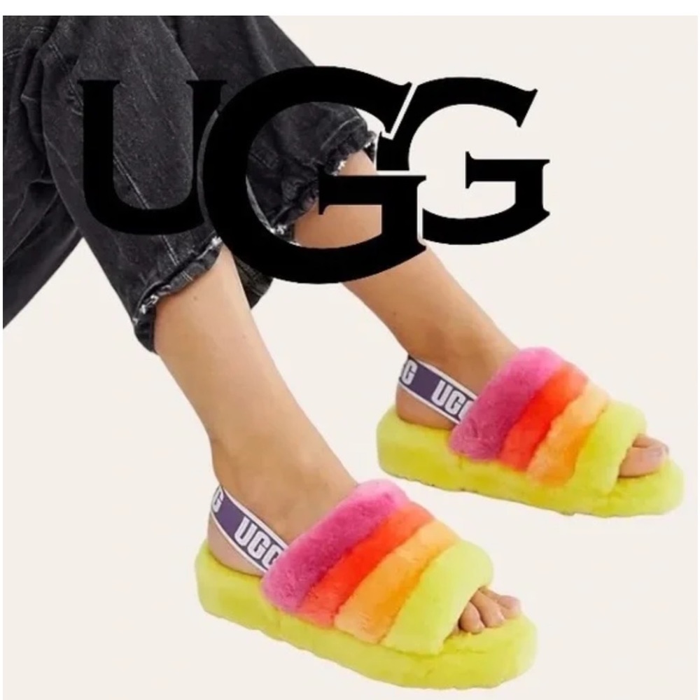 UGG Fluff Yeah Slippers - Rainbow Yellow